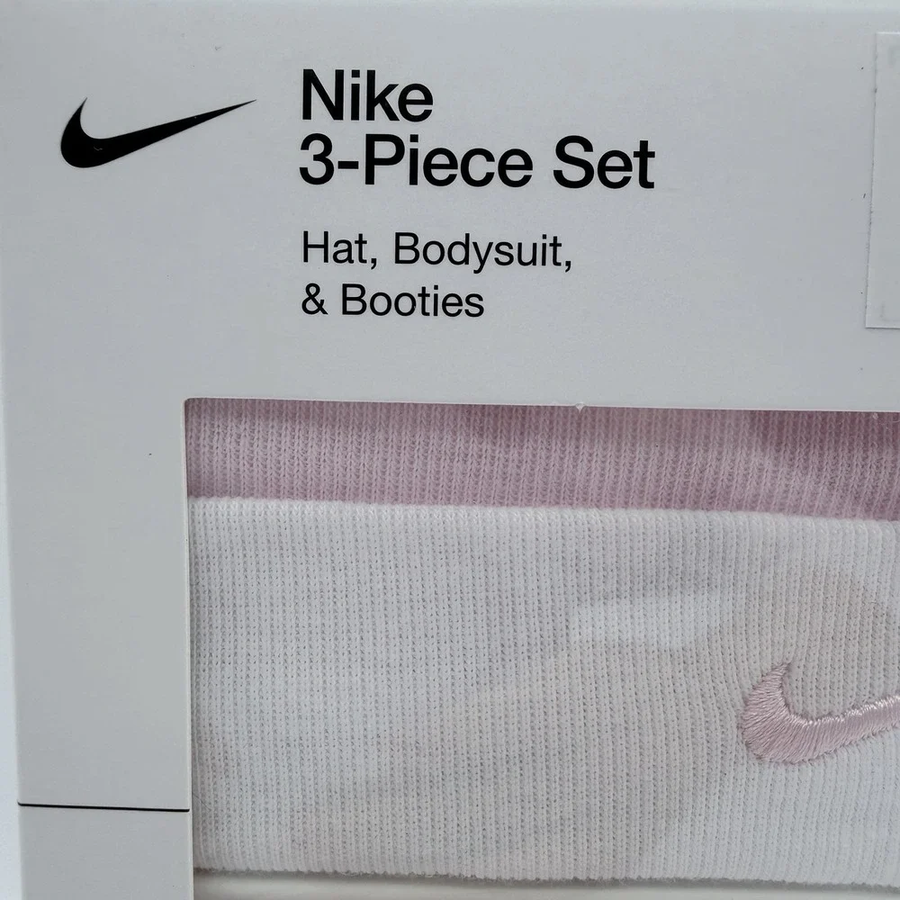 Nike Baby Girls 3Pc Outfit Set Hat Bodysuit Booties 6-12M Jersey Pink White NIB - Picture 3 of 5